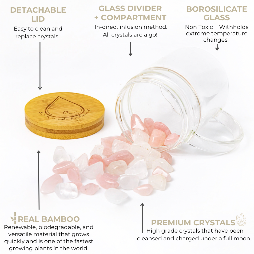 Love + Connection Crystal Mug with Rose Quartz and Clear Quartz Crystals