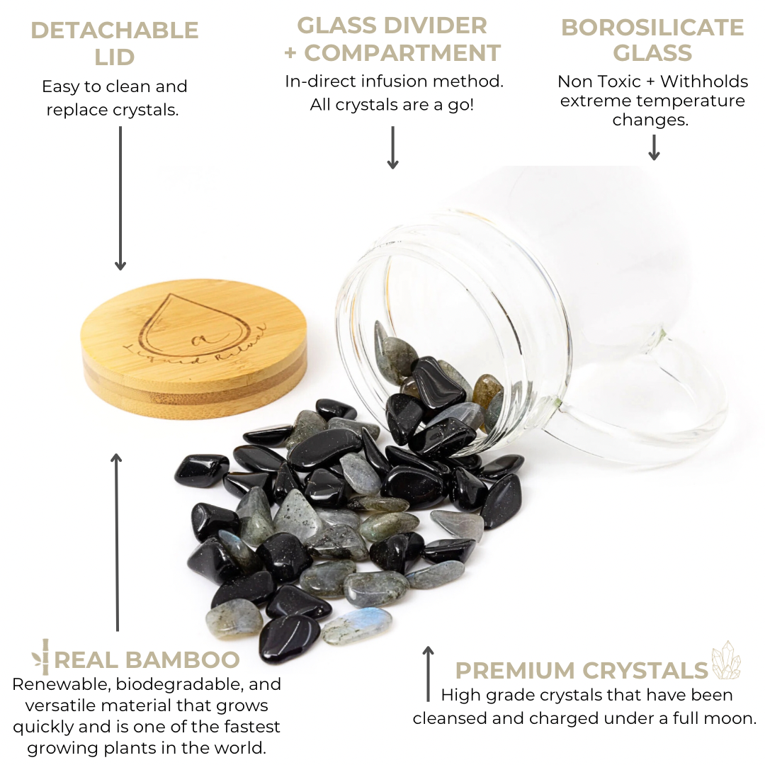 Grounding + Protection Crystal Mug with Black Obsidian and Labradorite Crystals