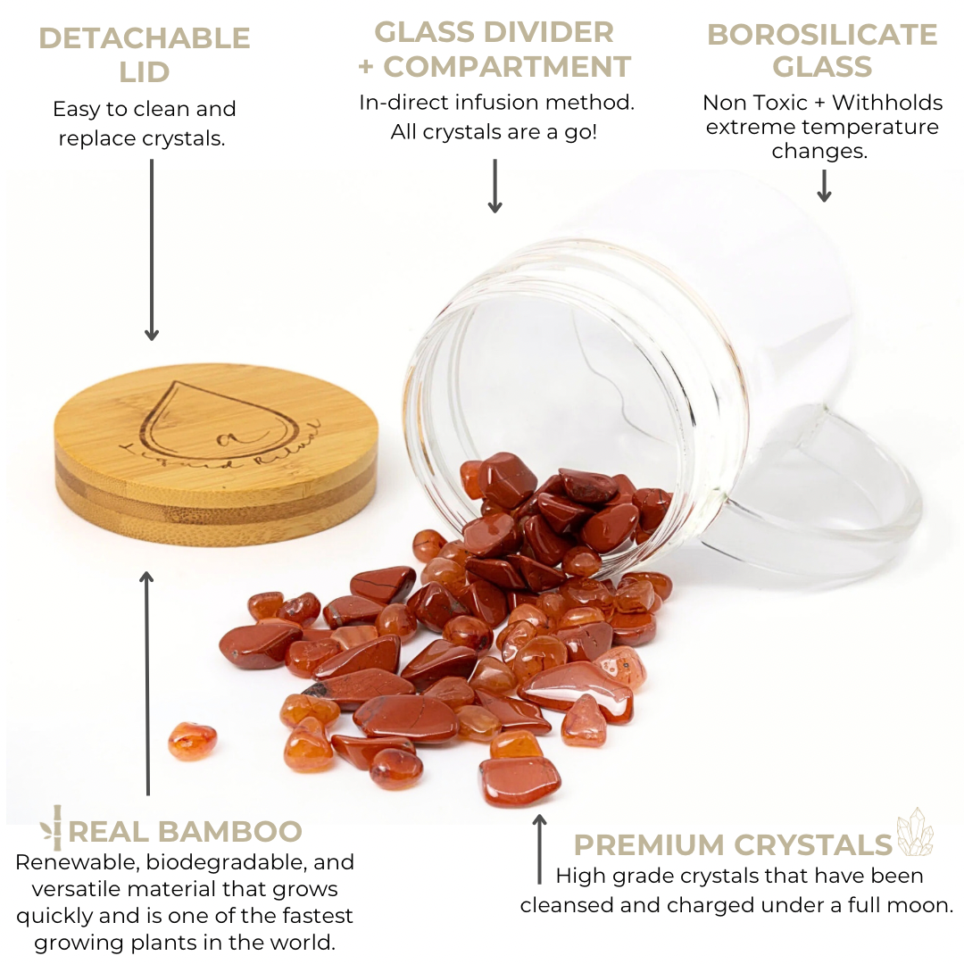 Confidence + Creativity Crystal Mug with Carnelian and Red Jasper Crystals