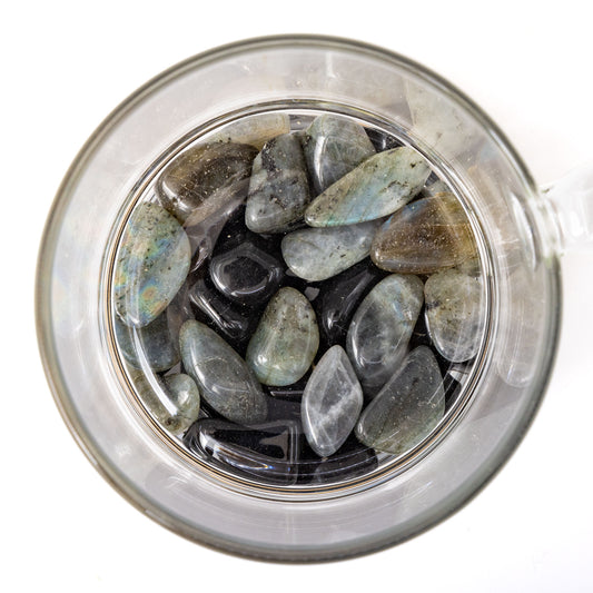 Grounding + Protection Crystal Mug with Black Obsidian and Labradorite Crystals