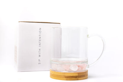 Love + Connection Crystal Mug with Rose Quartz and Clear Quartz Crystals